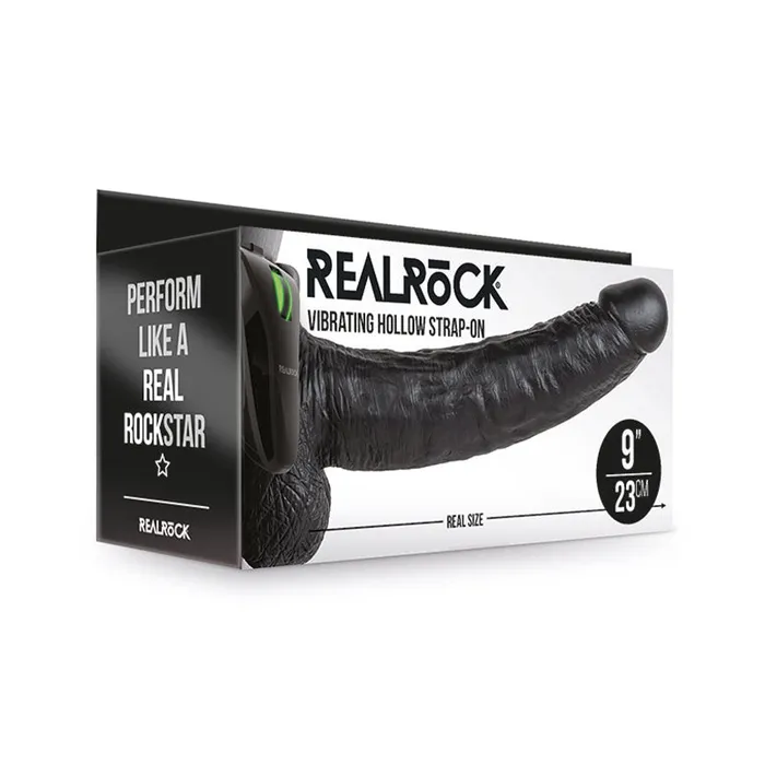Fairvillacom Female Sex Toys RealRock 9in VibrHollowStrapOnWBalls Blk