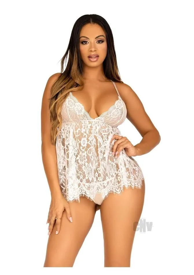 Floral Babydoll Eyelash Gstring Lg Wht Fairvillacom Vibrators