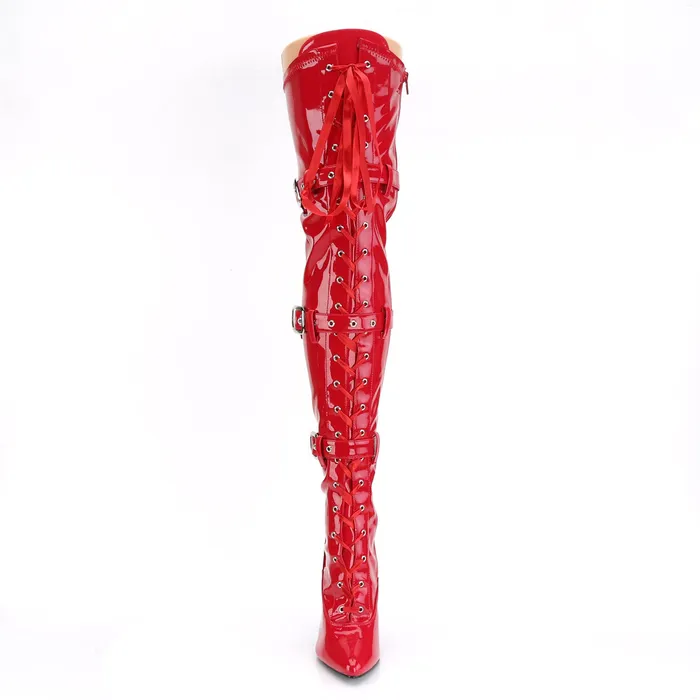 ShhhEFW Anal Seduce 3028 Thigh boot with 5 inch heel Red Patent