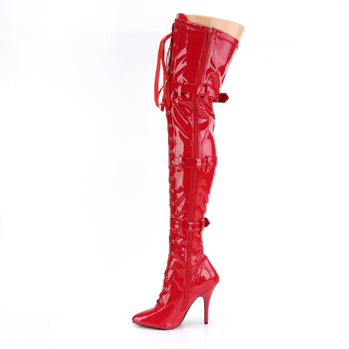 ShhhEFW Anal Seduce 3028 Thigh boot with 5 inch heel Red Patent
