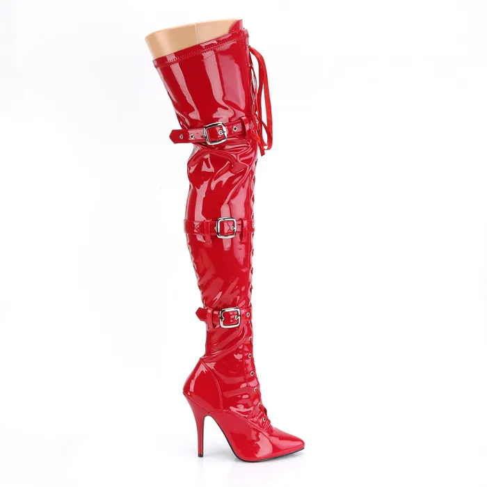 ShhhEFW Anal Seduce 3028 Thigh boot with 5 inch heel Red Patent