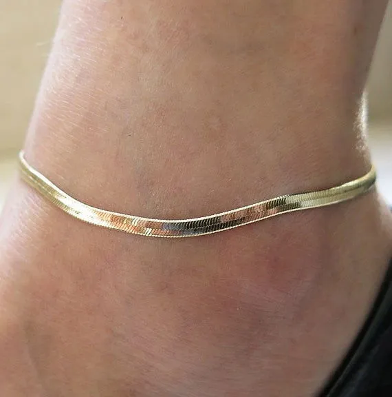 Vibrators Anklet gold herringbone links adjustable Shhhep