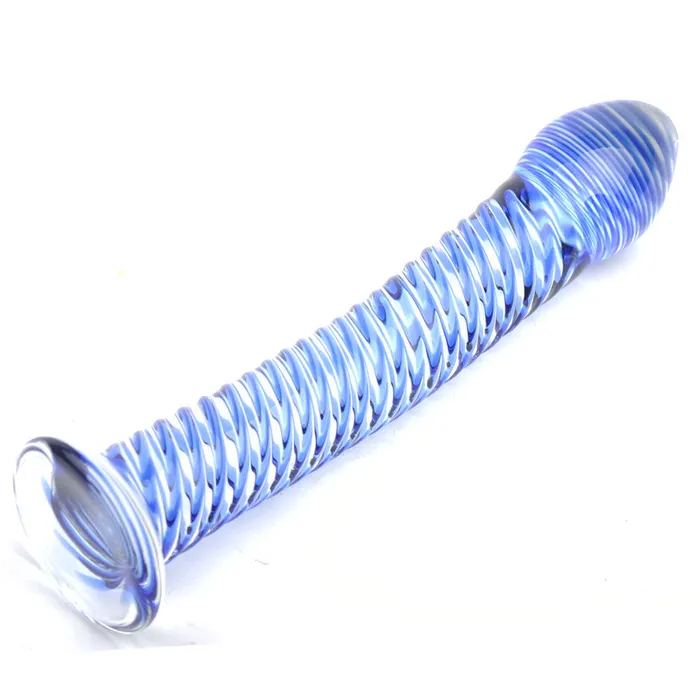 Dildos Various Toy Brands Glass Dildo With Blue Spiral Design Dildos Various Toy Brands Glass Dildo With Blue Spiral Design